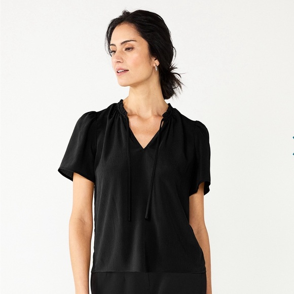 Nine West Tops - Nine West Tie Front Top Blouse Flutter Sleeve Black Size XXL